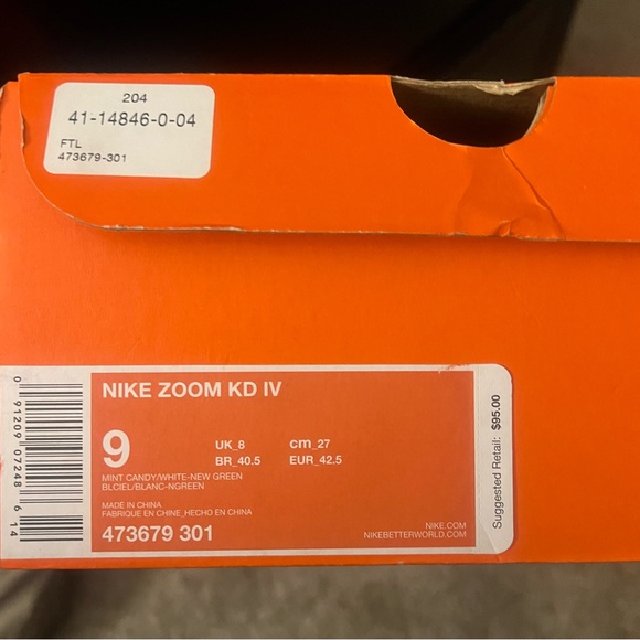 Nike Zoom KD IV Mint Candy/White New Green Size 9 - Picture 8 of 10